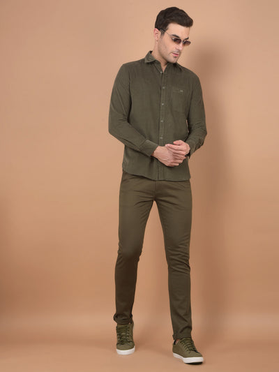 Olive Stretchable Trousers-Men Trousers-Crimsoune Club
