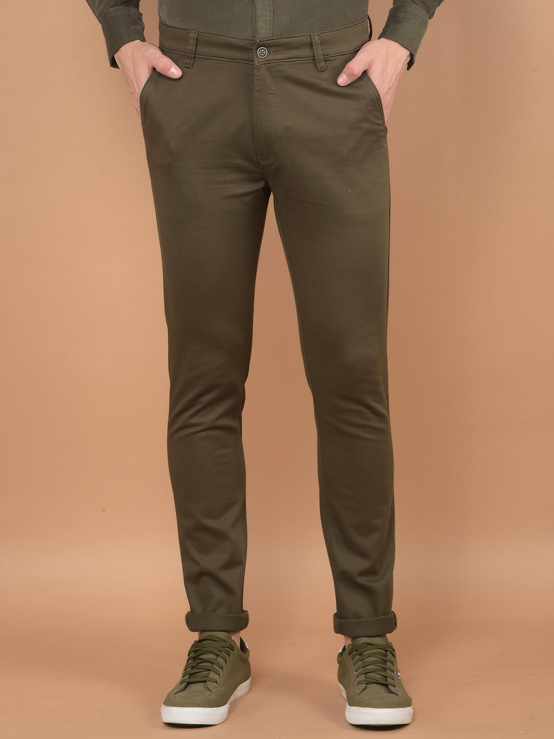 Olive Stretchable Trousers-Men Trousers-Crimsoune Club