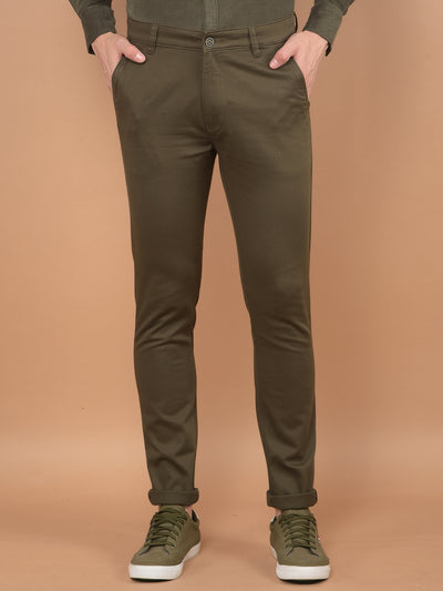 Olive Stretchable Trousers-Men Trousers-Crimsoune Club