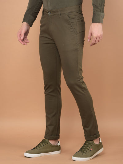 Olive Stretchable Trousers-Men Trousers-Crimsoune Club