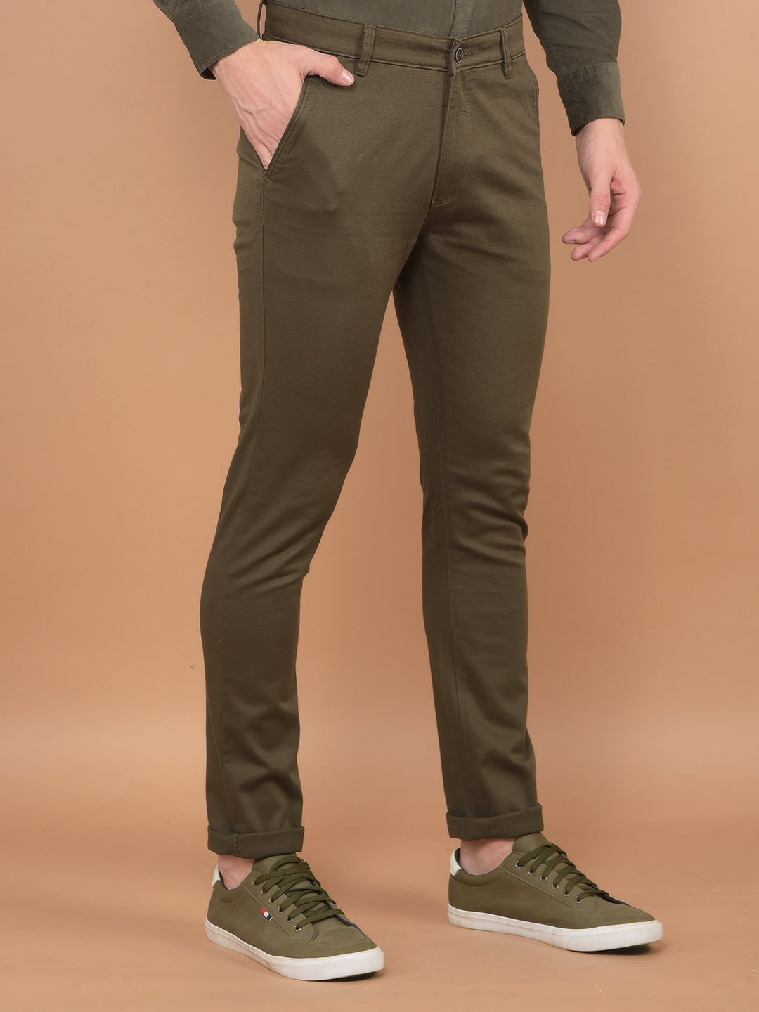 Olive Stretchable Trousers-Men Trousers-Crimsoune Club