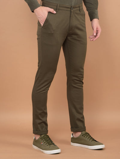 Olive Stretchable Trousers-Men Trousers-Crimsoune Club