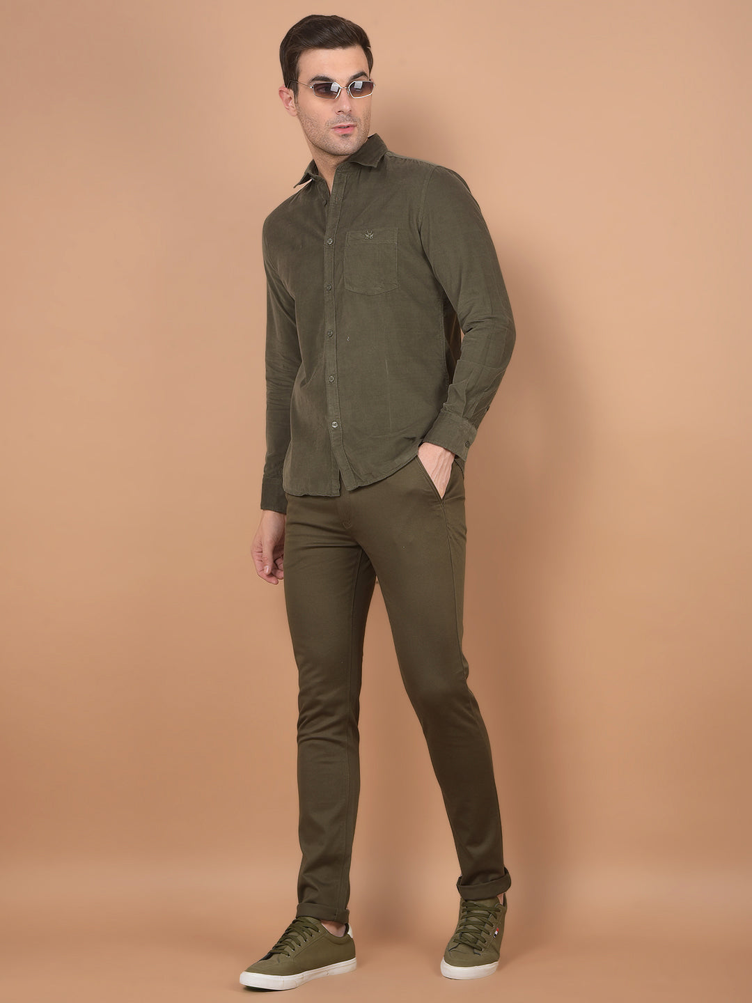 Olive Stretchable Trousers-Men Trousers-Crimsoune Club
