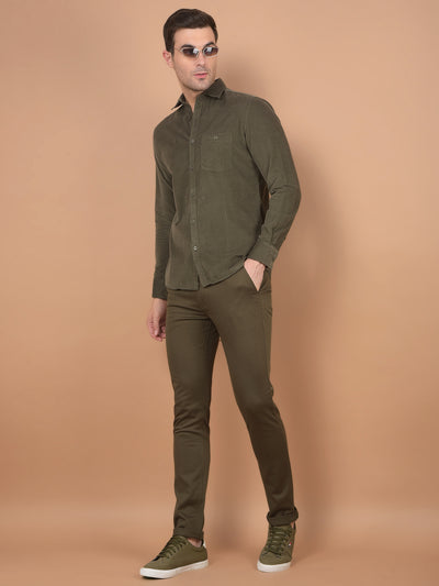 Olive Stretchable Trousers-Men Trousers-Crimsoune Club
