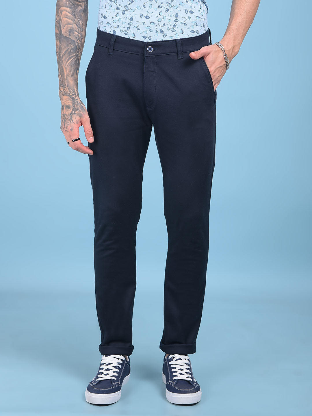 Navy Blue Stretchable Trousers-Men Trousers-Crimsoune Club