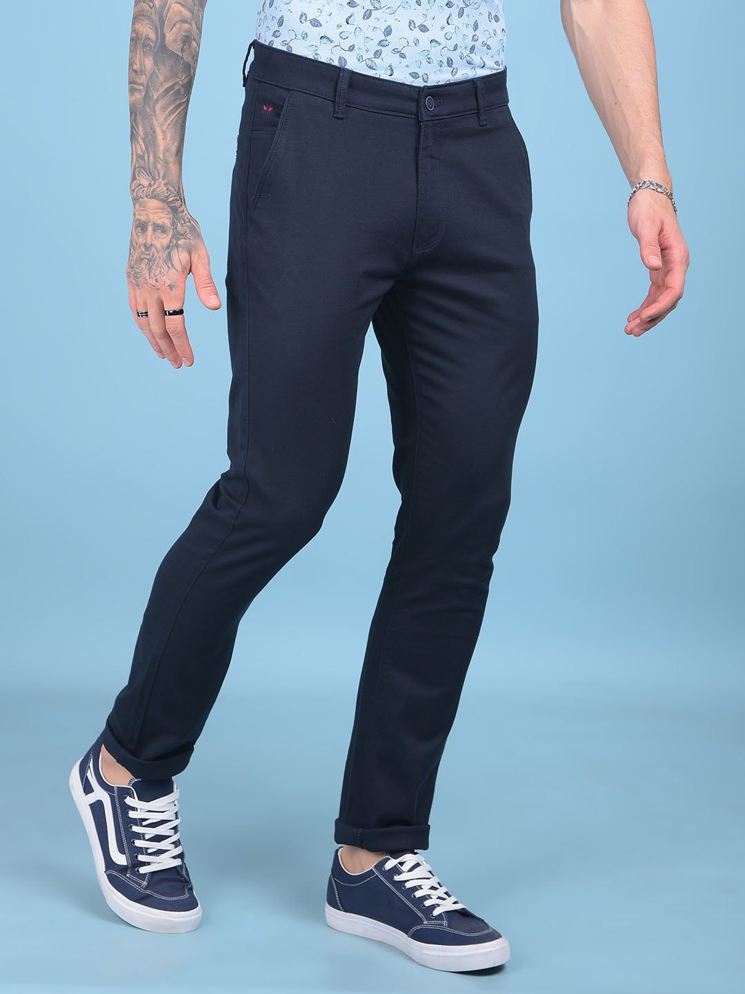 Navy Blue Stretchable Trousers-Men Trousers-Crimsoune Club