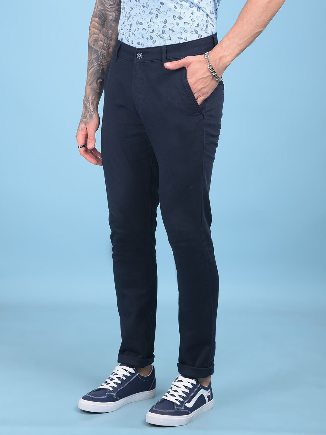 Navy Blue Stretchable Trousers-Men Trousers-Crimsoune Club