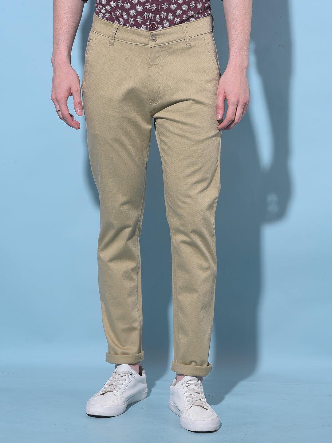 Beige Chinos Trousers-Men Trousers-Crimsoune Club