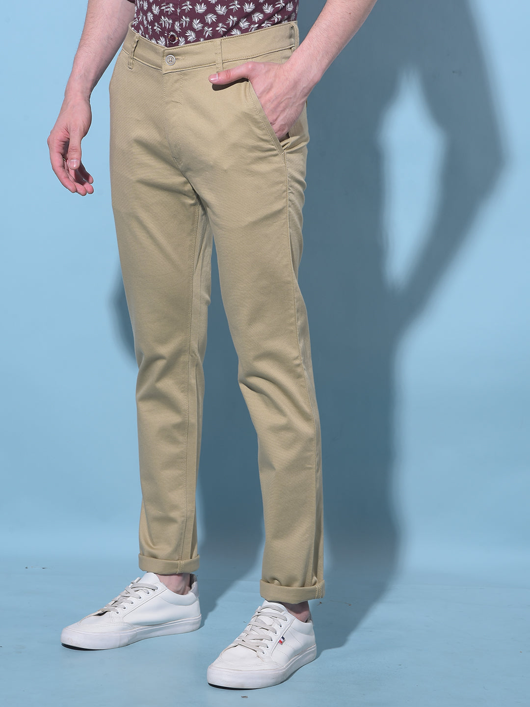 Beige Chinos Trousers-Men Trousers-Crimsoune Club