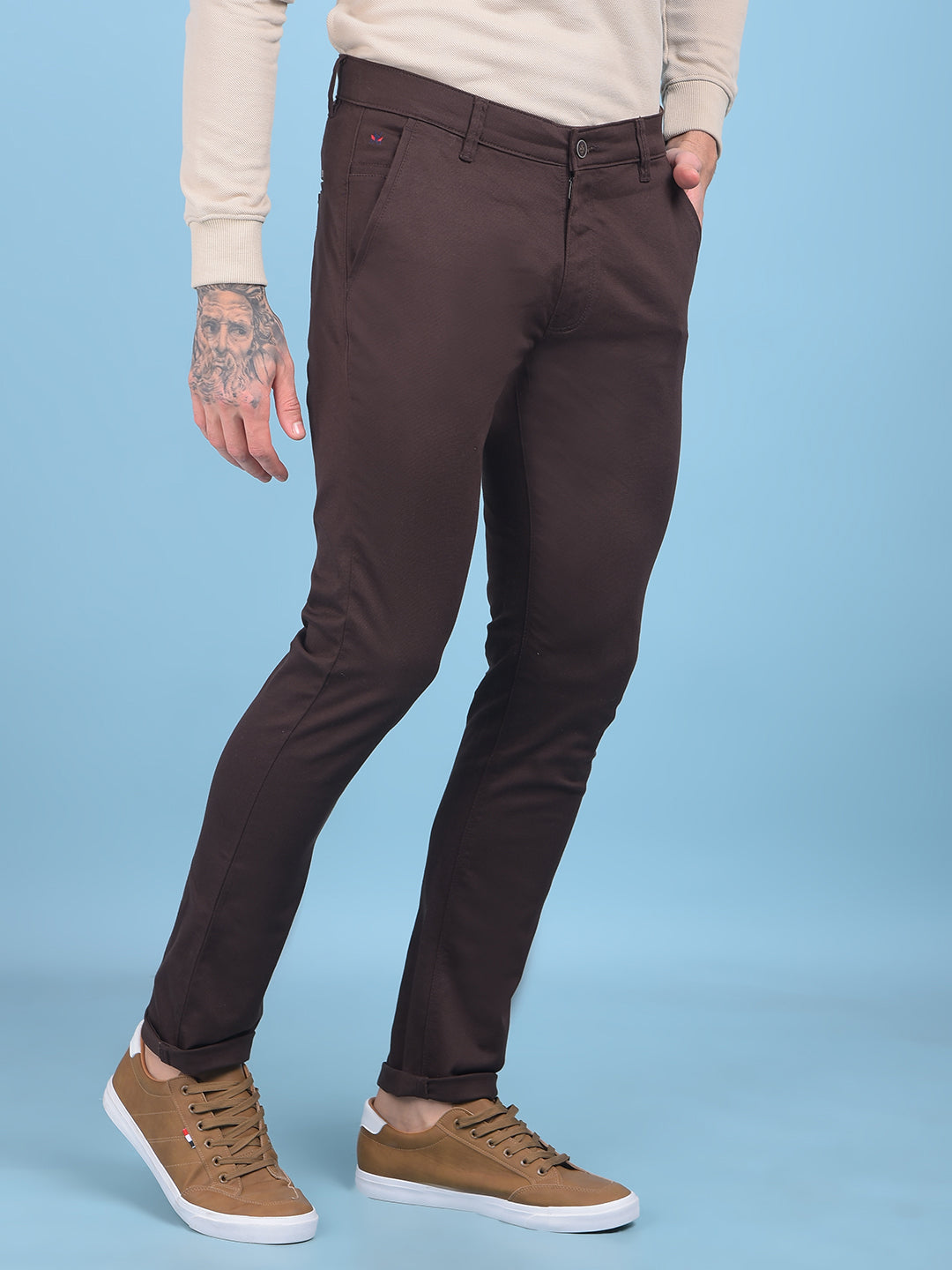 Brown Stretchable Trousers-Men Trousers-Crimsoune Club