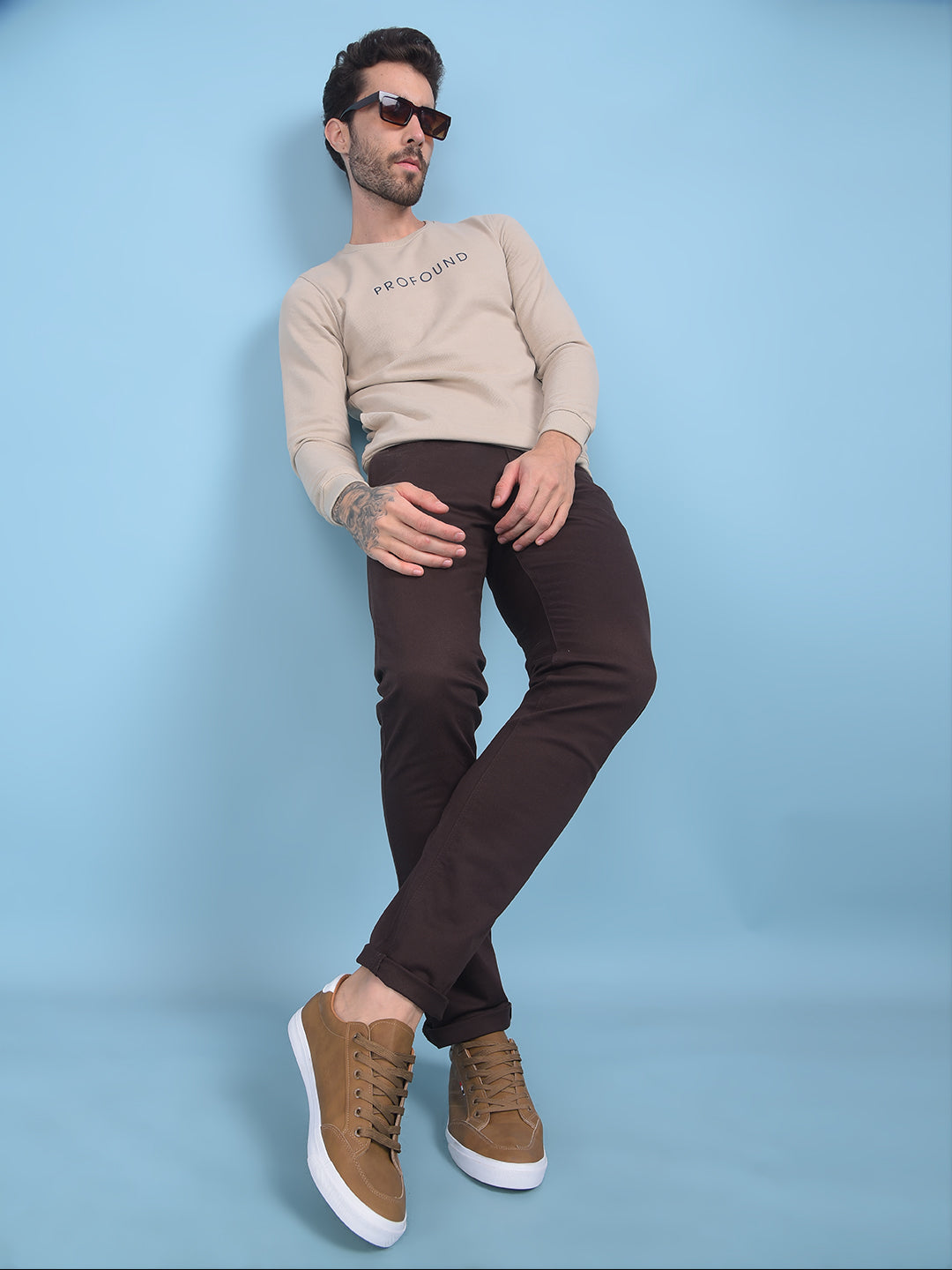 Brown Stretchable Trousers-Men Trousers-Crimsoune Club