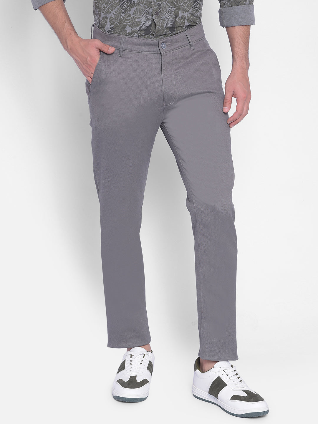 Grey Printed Trouser-Men Jeans-Crimsoune Club