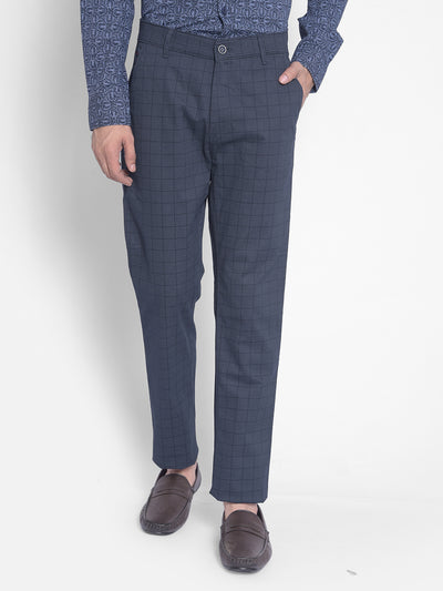 Blue Printed Trousers-Men Trousers-Crimsoune Club