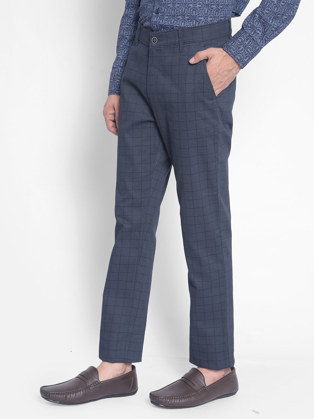 Blue Printed Trousers-Men Trousers-Crimsoune Club