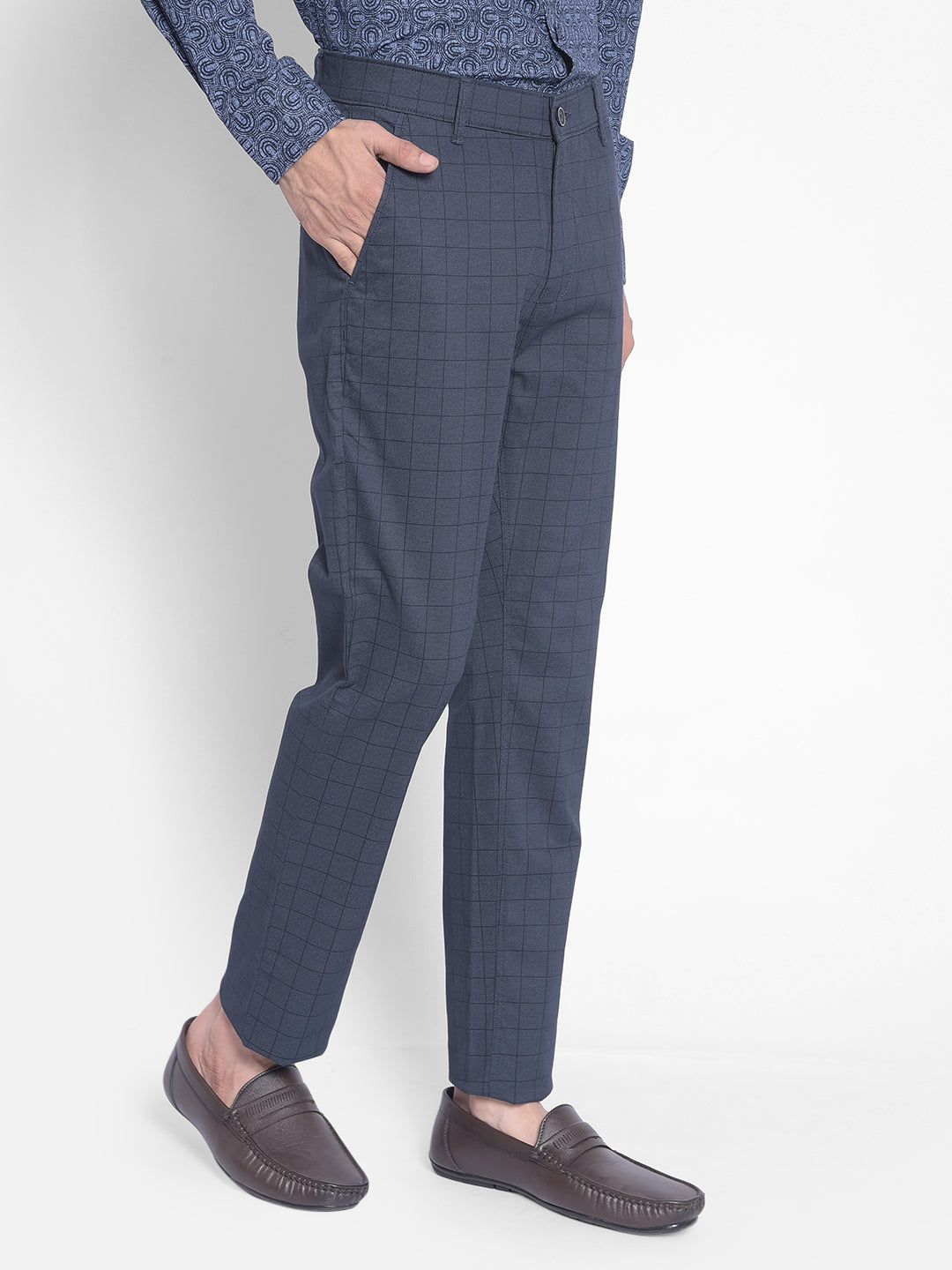 Blue Printed Trousers-Men Trousers-Crimsoune Club