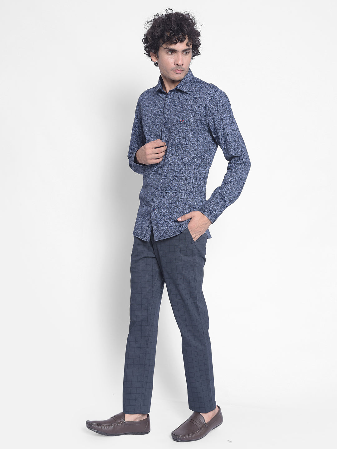 Blue Printed Trousers-Men Trousers-Crimsoune Club