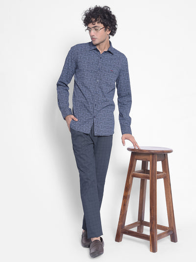 Blue Printed Trousers-Men Trousers-Crimsoune Club