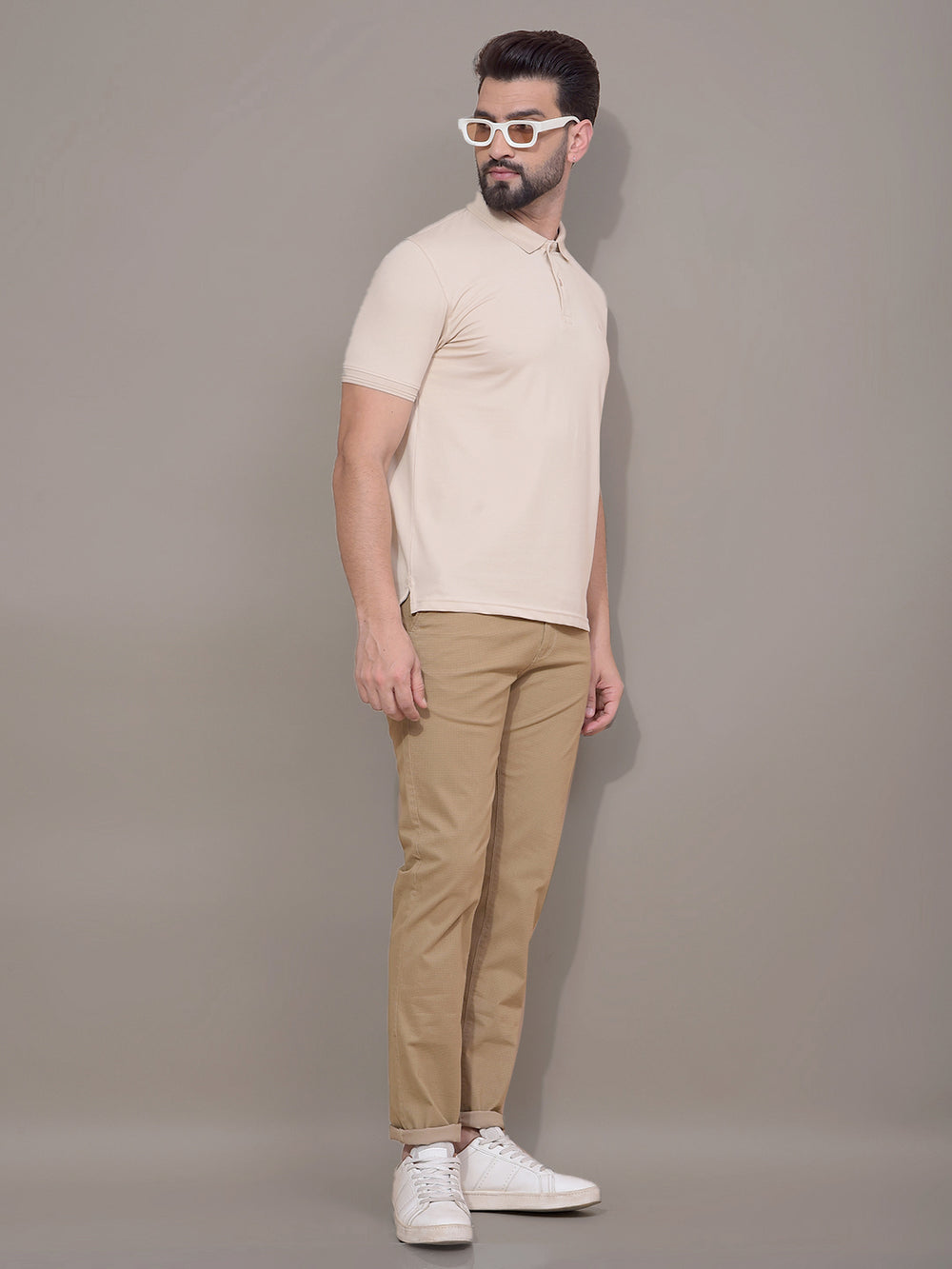 Beige Printed Trousers-Men Trousers-Crimsoune Club
