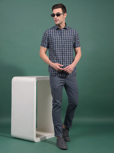 Navy Blue Printed Trousers-Men Trousers-Crimsoune Club