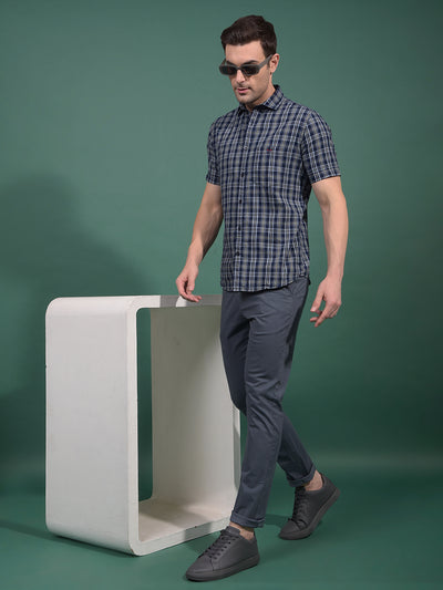 Navy Blue Printed Trousers-Men Trousers-Crimsoune Club