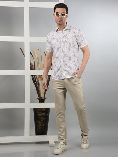 Beige Printed Trousers-Men Trousers-Crimsoune Club