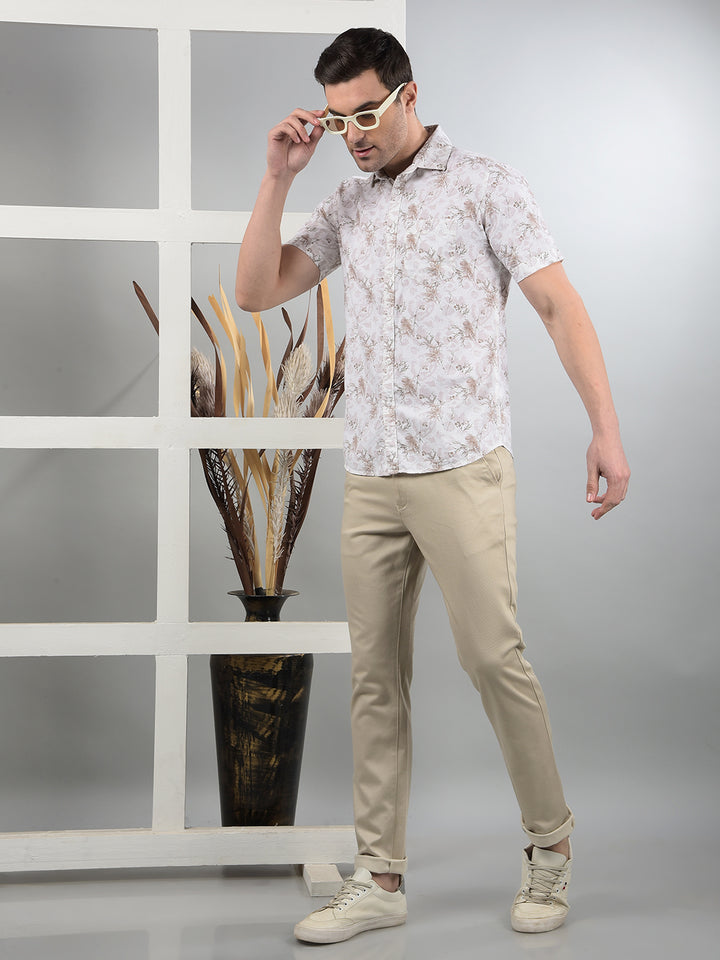 Beige Printed Trousers-Men Trousers-Crimsoune Club