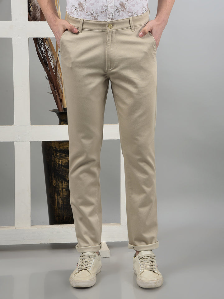 Beige Printed Trousers-Men Trousers-Crimsoune Club