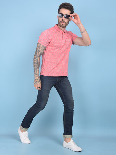 Peach Floral Print T-Shirt-Men T-shirts-Crimsoune Club