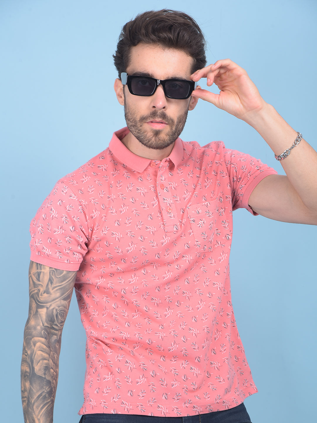 Peach Floral Print T-Shirt-Men T-shirts-Crimsoune Club