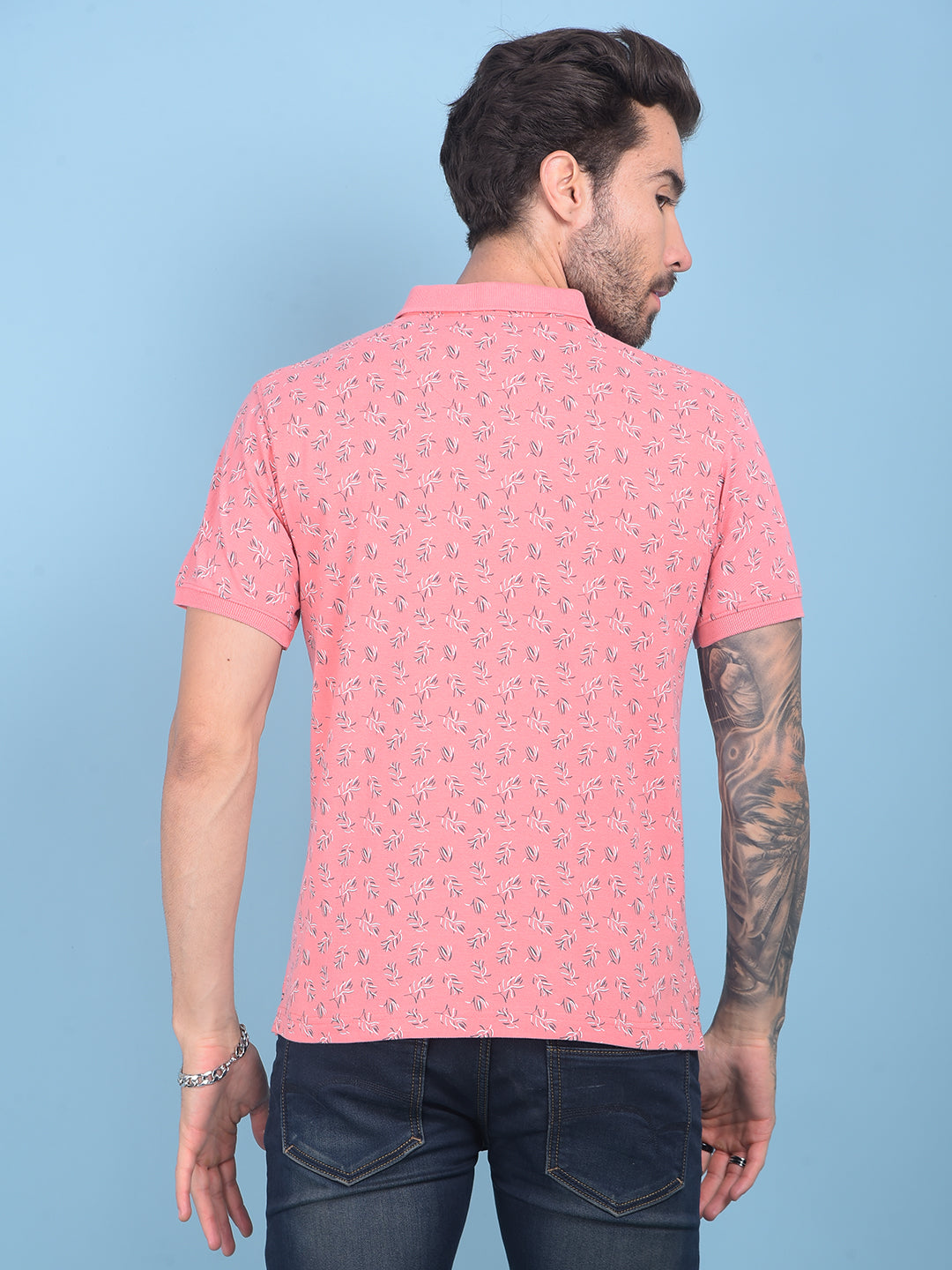 Peach Floral Print T-Shirt-Men T-shirts-Crimsoune Club