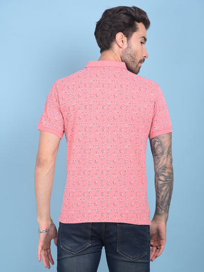 Peach Floral Print T-Shirt-Men T-shirts-Crimsoune Club