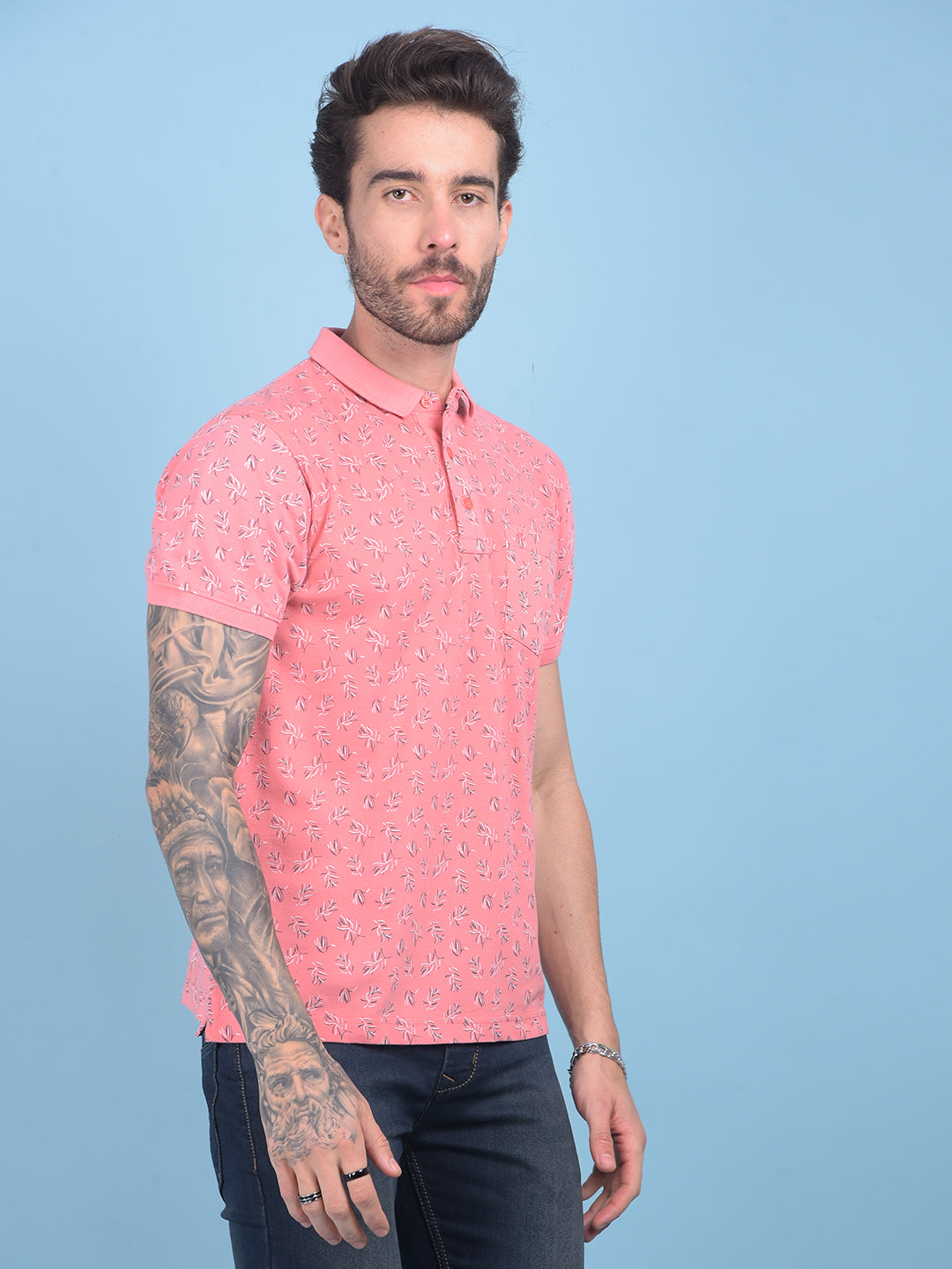 Peach Floral Print T-Shirt-Men T-shirts-Crimsoune Club