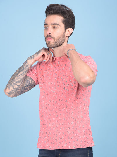 Peach Floral Print T-Shirt-Men T-shirts-Crimsoune Club