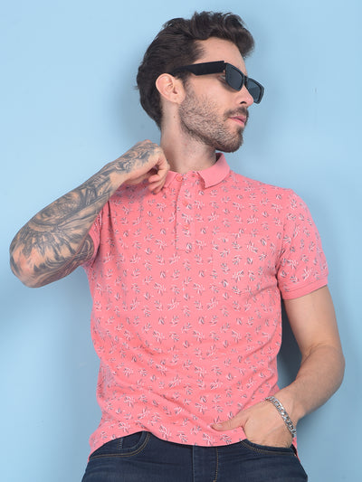 Peach Floral Print T-Shirt-Men T-shirts-Crimsoune Club