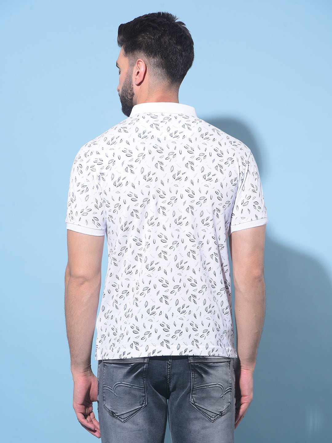 White Floral Print Polo T-Shirt-Men T-Shirts-Crimsoune Club