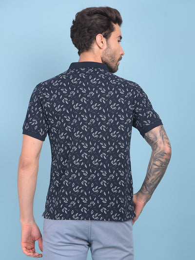 Navy Blue Floral Print T-Shirt-Men T-shirts-Crimsoune Club