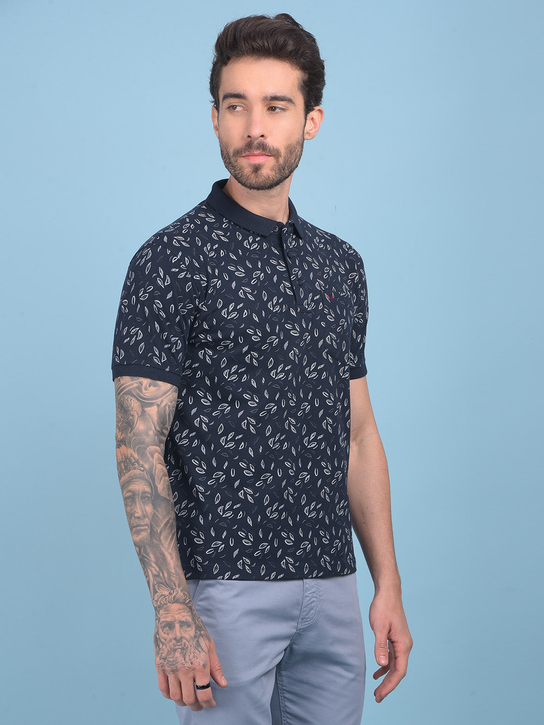 Navy Blue Floral Print T-Shirt-Men T-shirts-Crimsoune Club