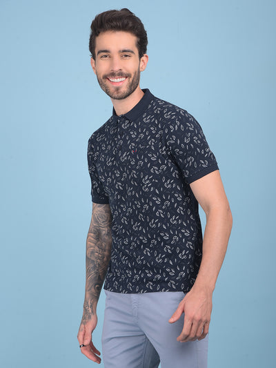 Navy Blue Floral Print T-Shirt-Men T-shirts-Crimsoune Club