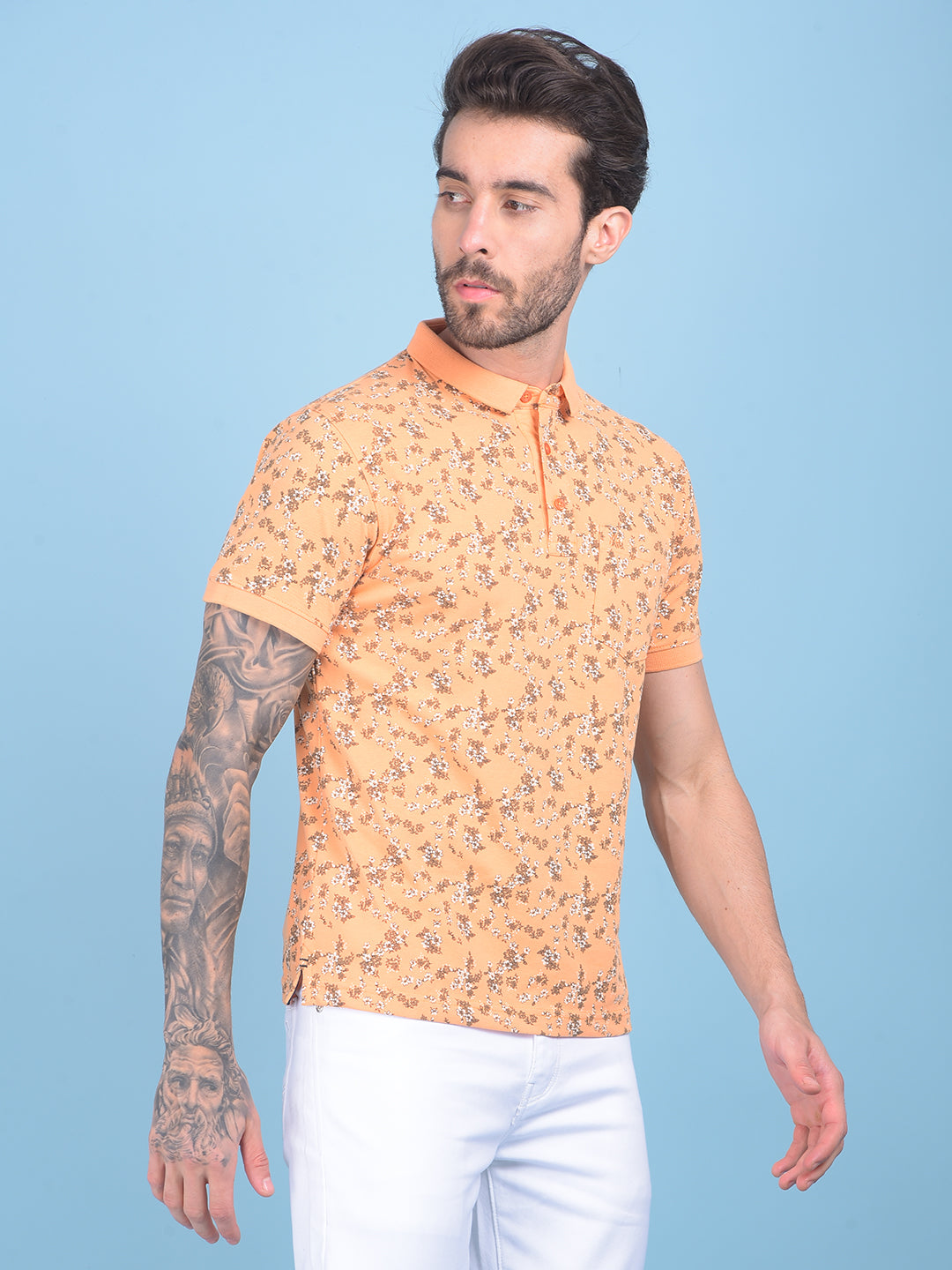 Yellow Floral Print T-Shirt-Men T-shirts-Crimsoune Club