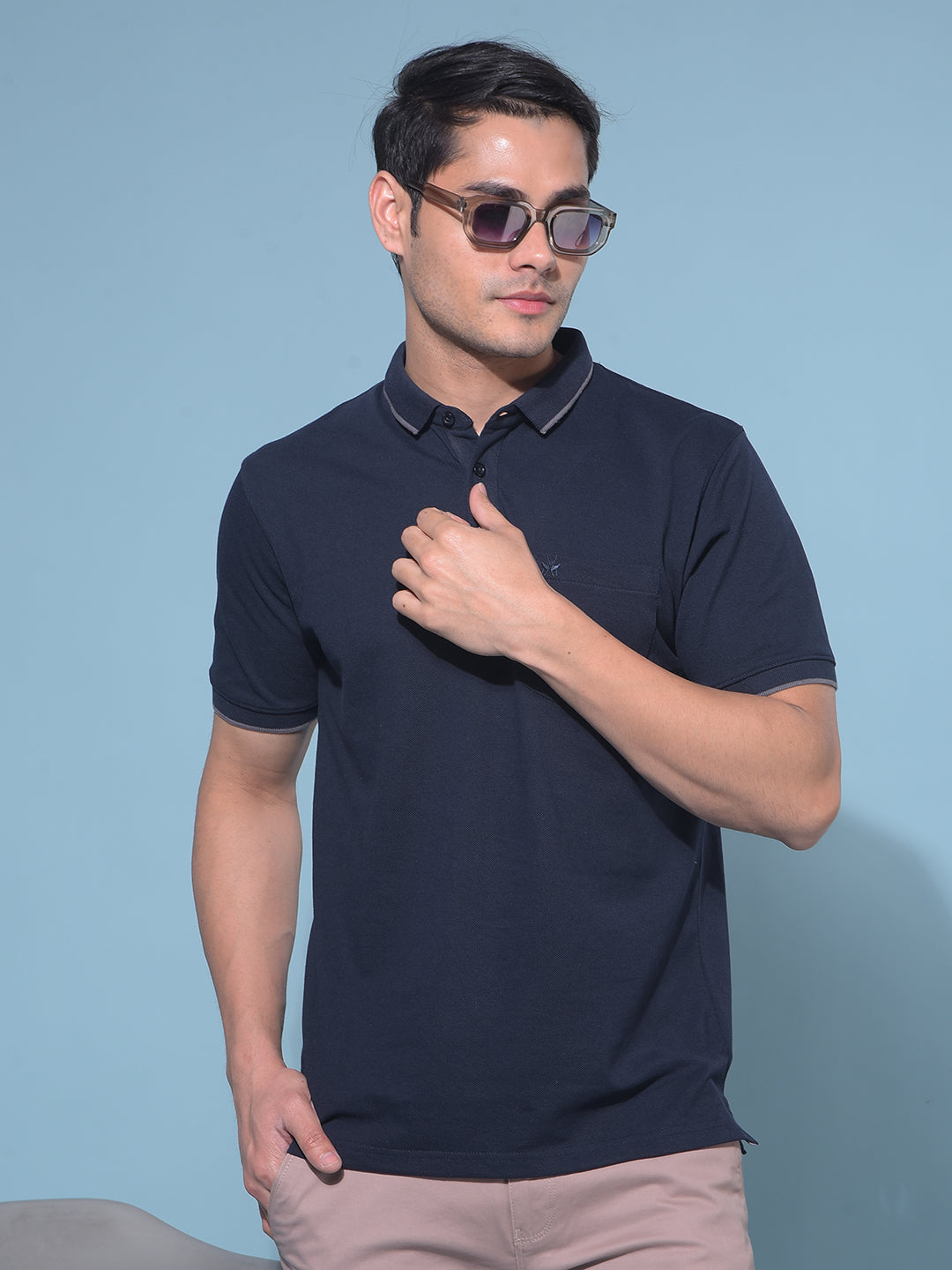 Navy Blue Cotton T-Shirt-Men T-Shirts-Crimsoune Club