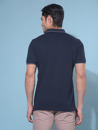 Navy Blue Cotton T-Shirt-Men T-Shirts-Crimsoune Club