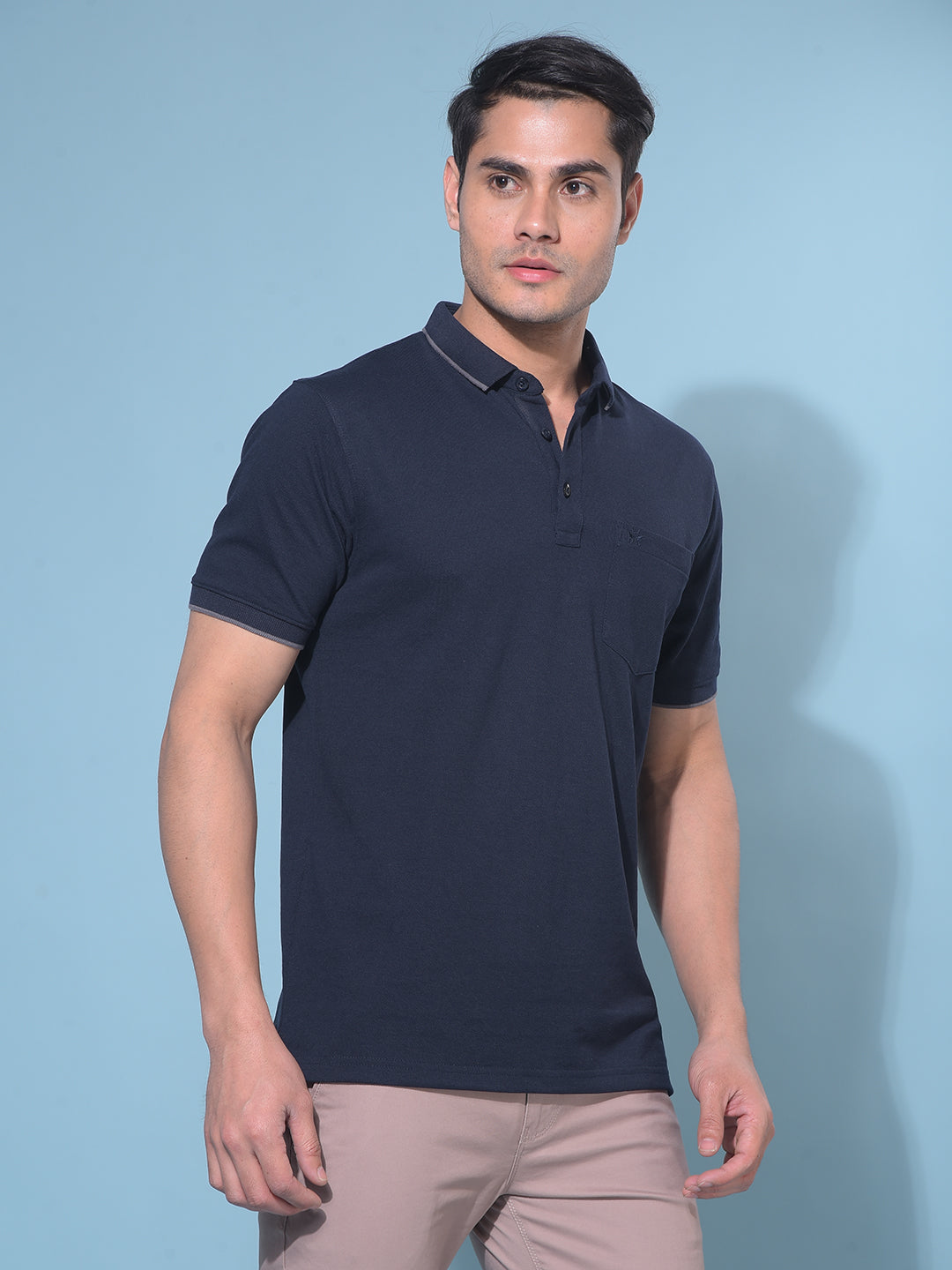 Navy Blue Cotton T-Shirt-Men T-Shirts-Crimsoune Club