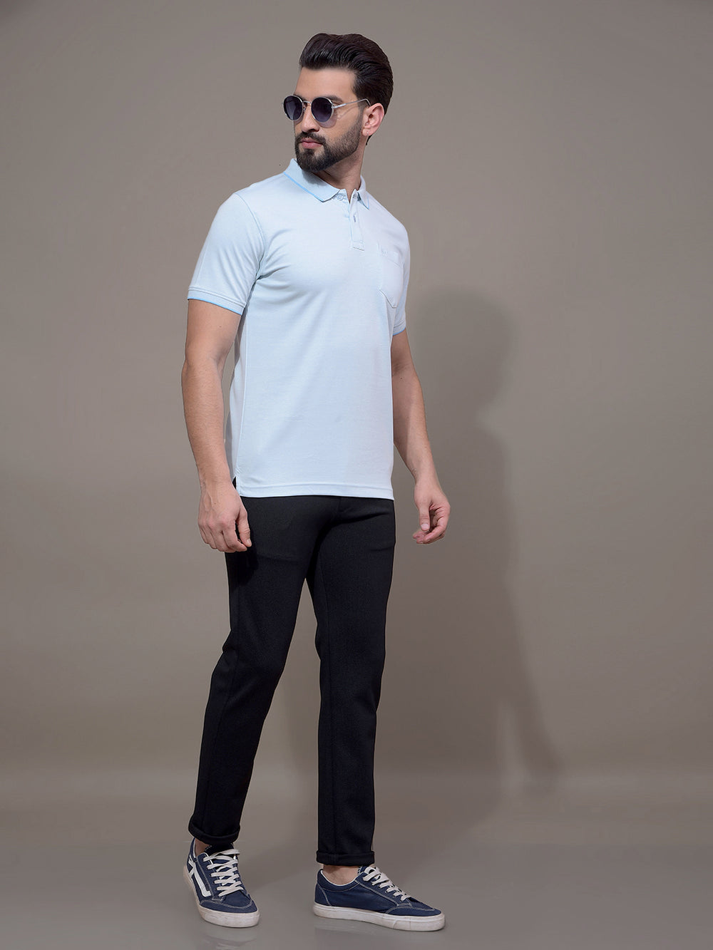 Blue Polo Neck T-Shirt-Men T-Shirts-Crimsoune Club