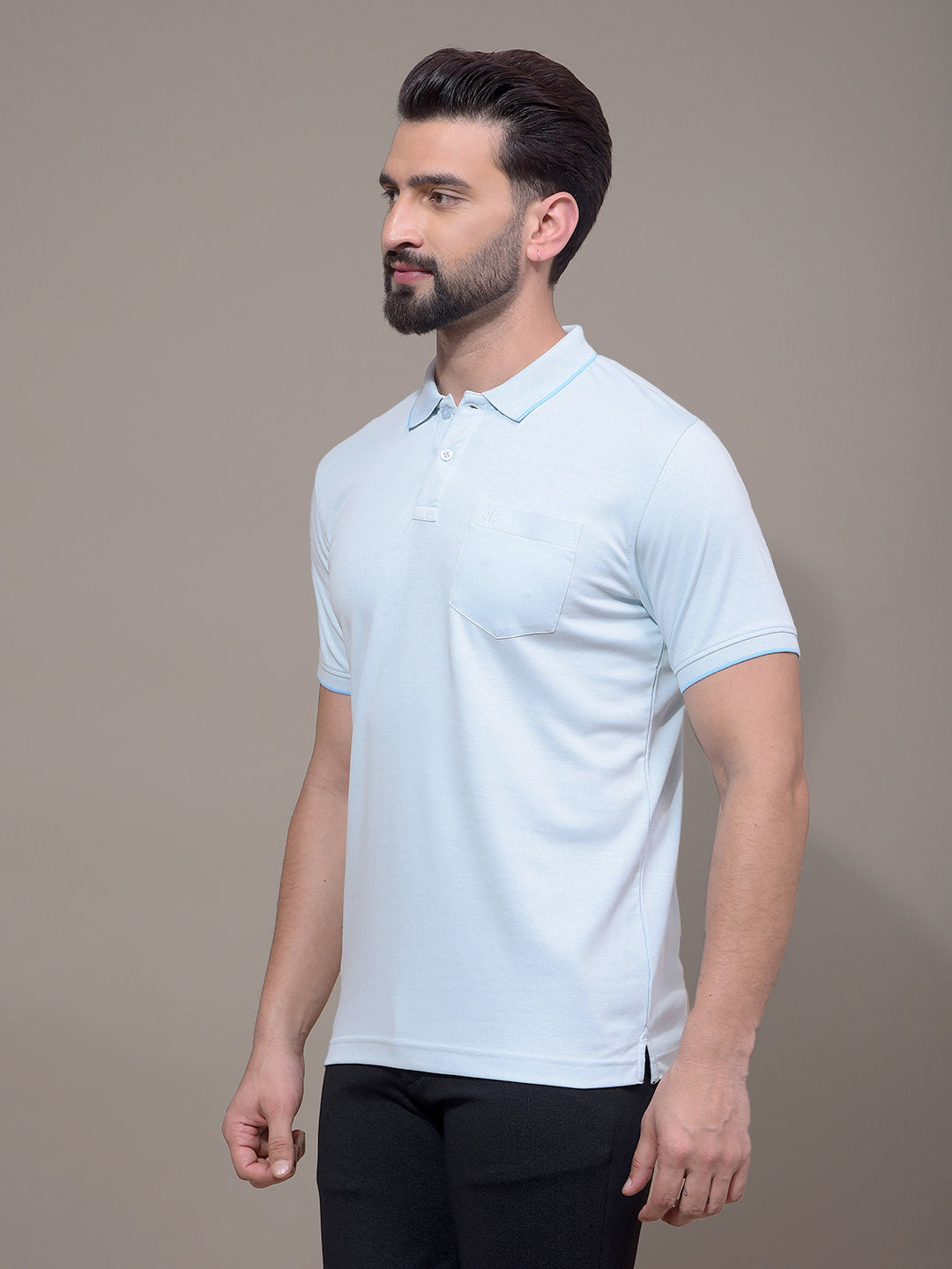 Blue Polo Neck T-Shirt-Men T-Shirts-Crimsoune Club