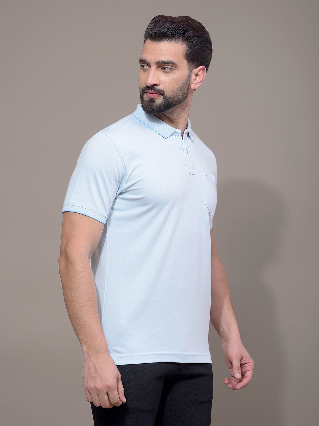 Blue Polo Neck T-Shirt-Men T-Shirts-Crimsoune Club