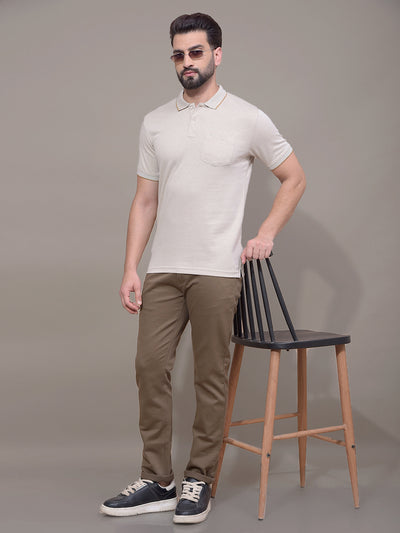 Beige Polo Neck T-Shirt-Men T-Shirts-Crimsoune Club
