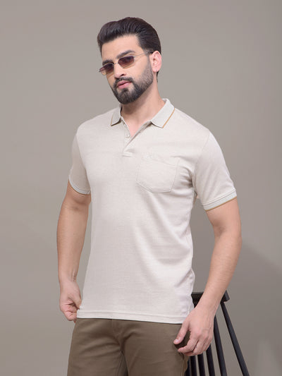 Beige Polo Neck T-Shirt-Men T-Shirts-Crimsoune Club
