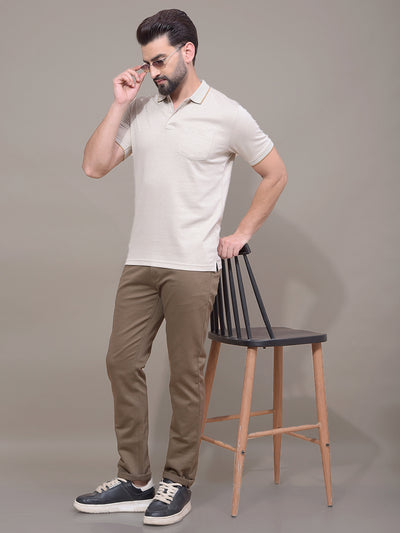 Beige Polo Neck T-Shirt-Men T-Shirts-Crimsoune Club