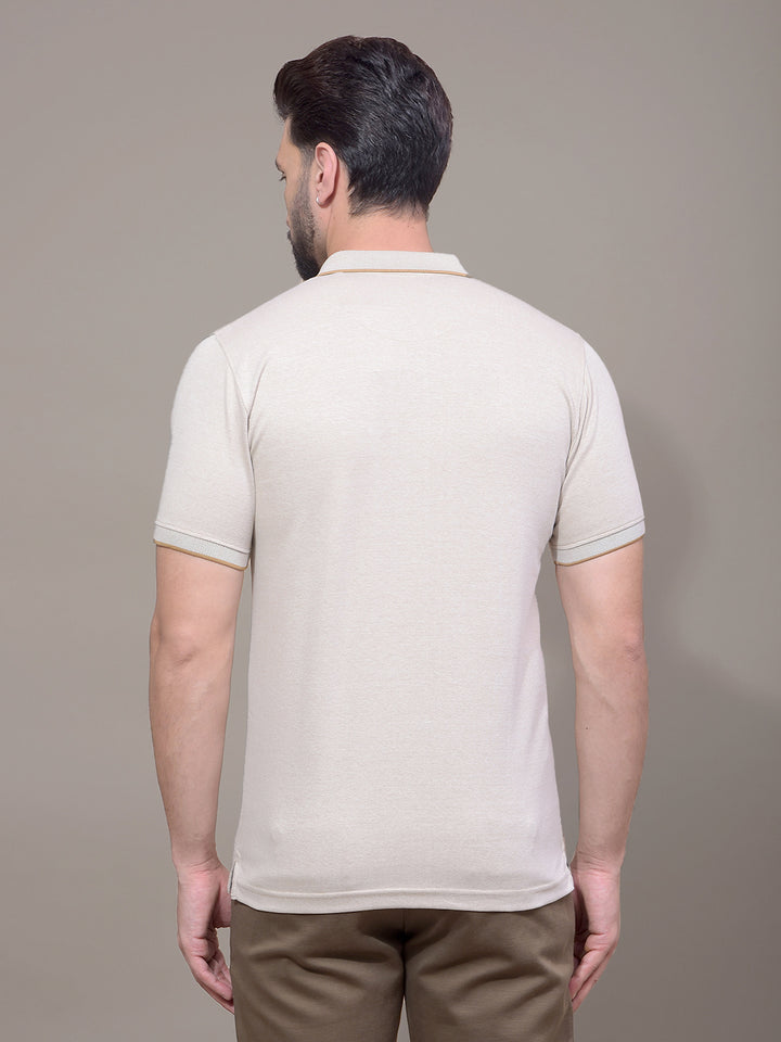 Beige Polo Neck T-Shirt-Men T-Shirts-Crimsoune Club