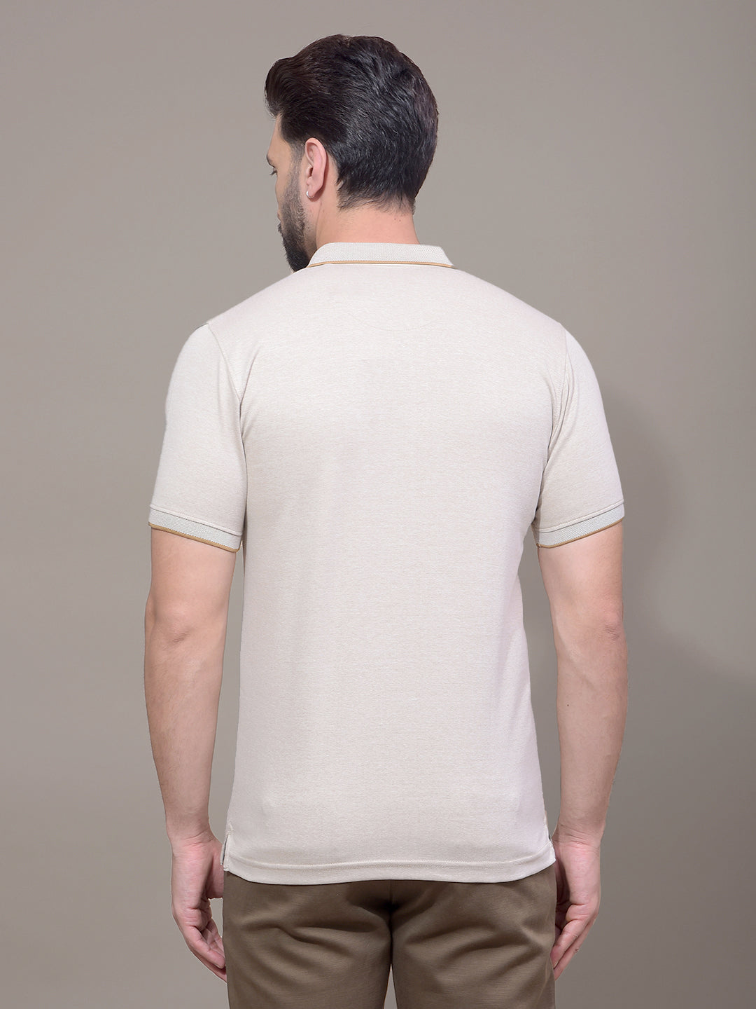 Beige Polo Neck T-Shirt-Men T-Shirts-Crimsoune Club